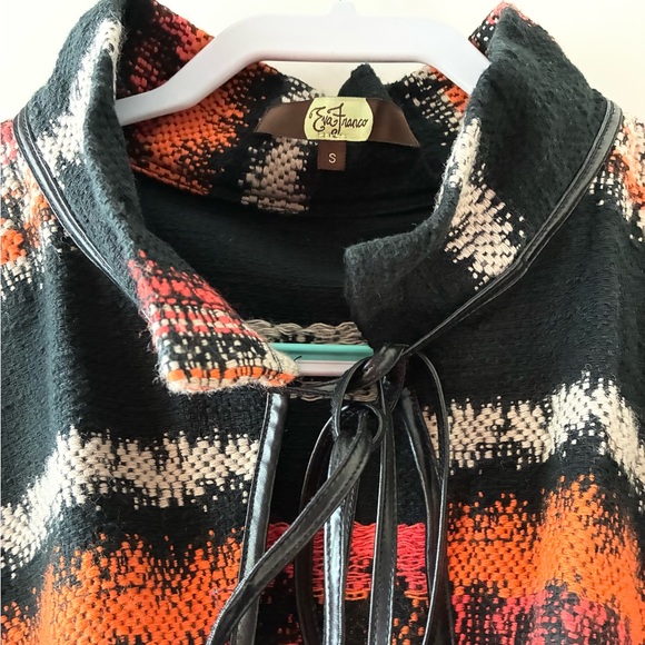 Eva Franco Pillard Coat Open Cardigan Black Orange White Size S - Picture 8 of 16